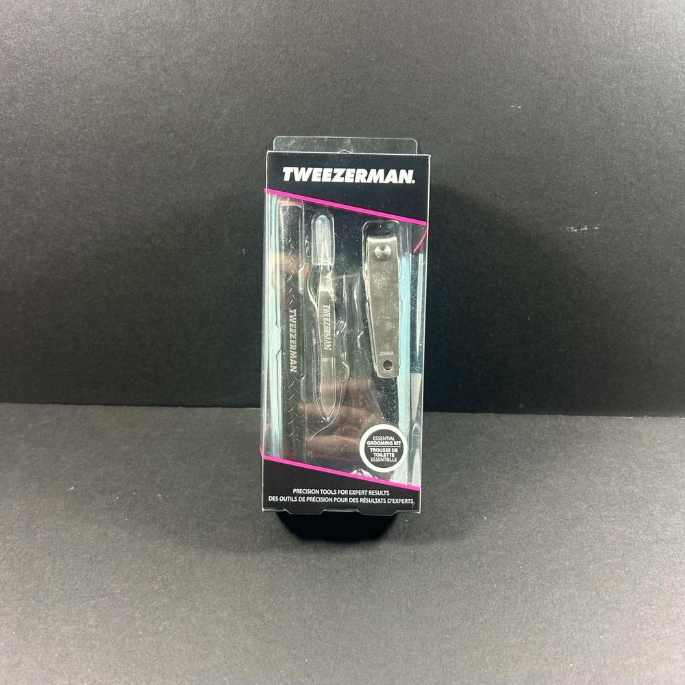 Tweezerman Essential Grooming Kit Black Stainless Steel Travel Set Unisex OS